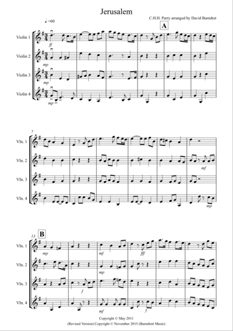Jerusalem for Violin Quartet Violin Solo scores gallery preview page 1