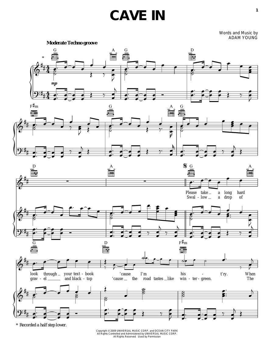 Cave In Piano, Vocal, Guitar scores gallery preview page 1