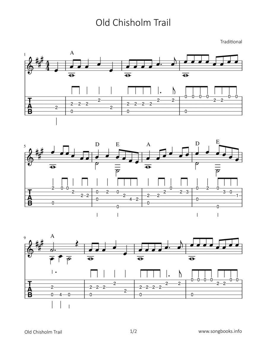 Old Chisholm Trail Acoustic Guitar scores gallery preview page 1