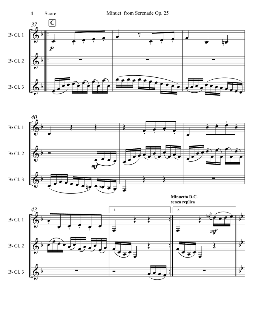 Beethoven - Minuet from Serenade Op. 25 set for Clarinet Trio Clarinet Trio scores gallery preview page 5