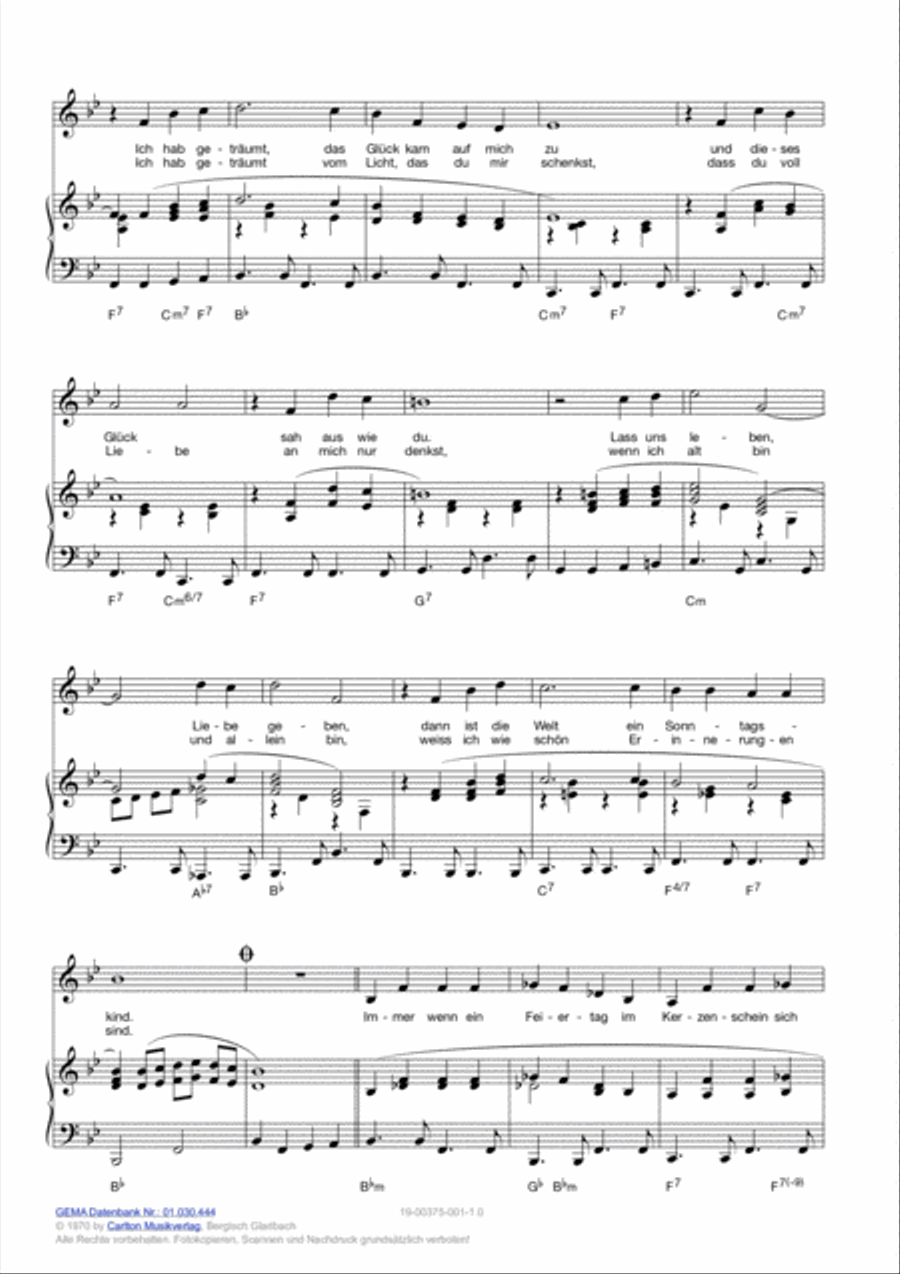 Ich hab getraumt, das Gluck kam heut zu mir Piano, Vocal, Guitar scores gallery preview page 3