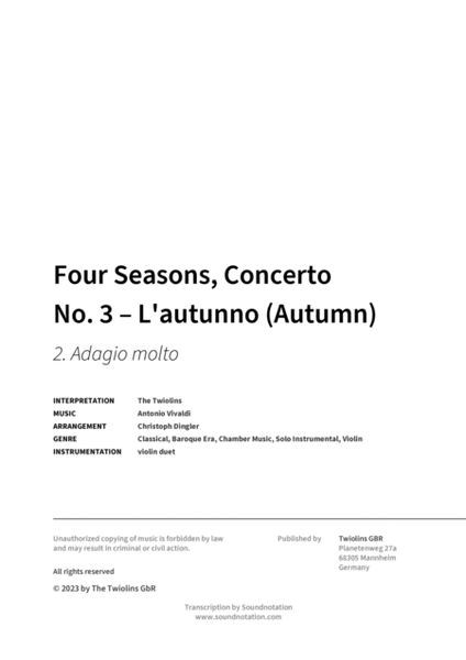 Four Seasons, Concerto No. 3 – L'autunno (Autumn) image number null