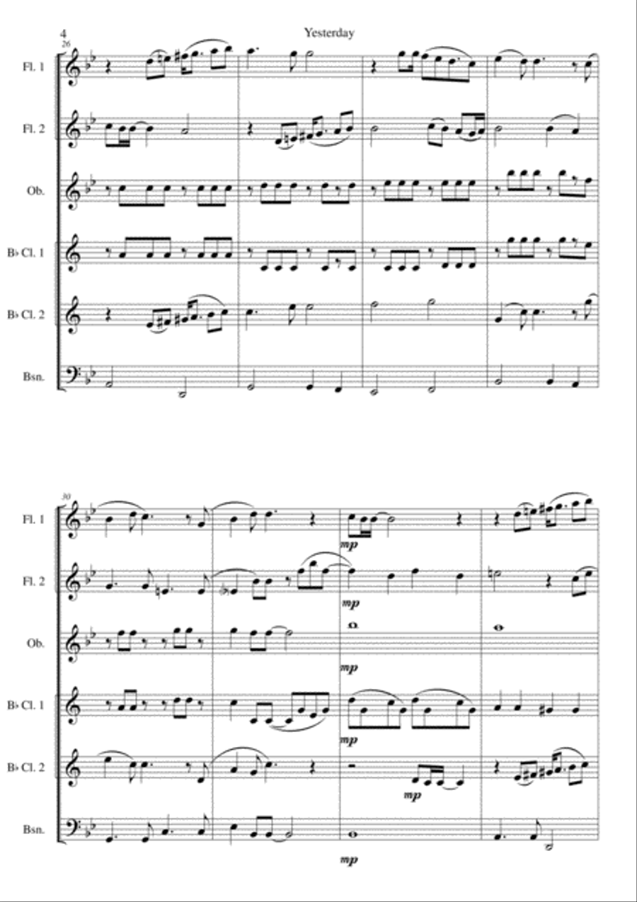 Yesterday Woodwind Quartet scores gallery preview page 4