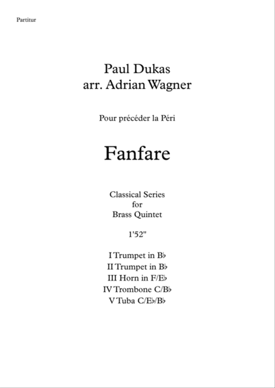 "Fanfare Pour précéder la Péri" (Brass Quintet) arr. Adrian Wagner image number null