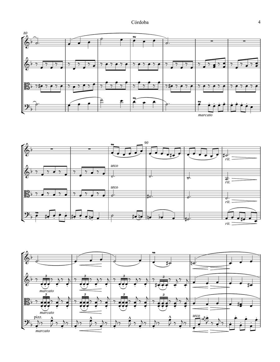 Cordoba from Cantos de Espana, Op. 232 for string quartet String Quartet scores gallery preview page 5