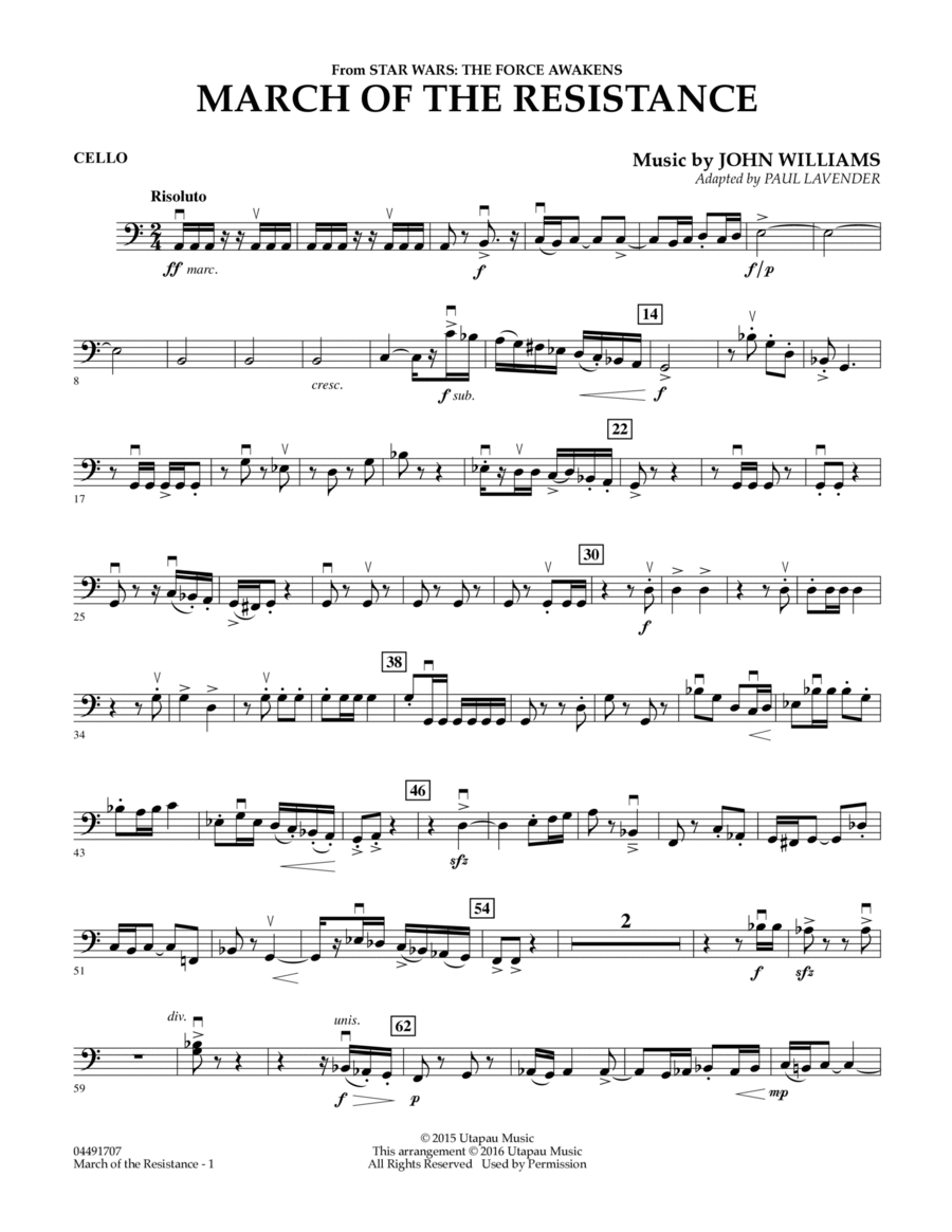 March of the Resistance from Star Wars The Force Awakens Cello by John Williams Cello Digital Sheet Music Sheet Music Plus