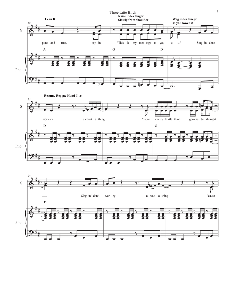 Three Little Birds Unison Choir scores gallery preview page 3