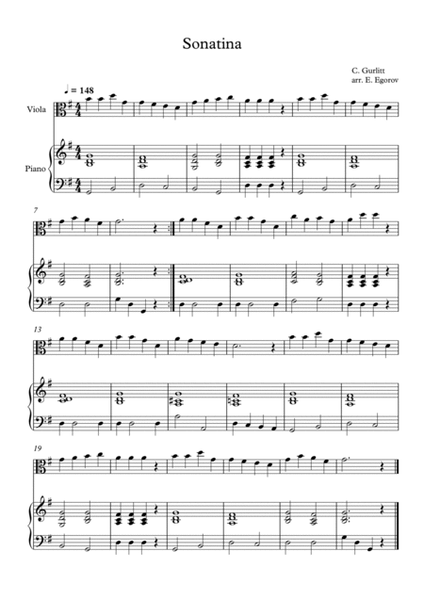 Sonatina, Cornelius Gurlitt, For Viola & Piano image number null