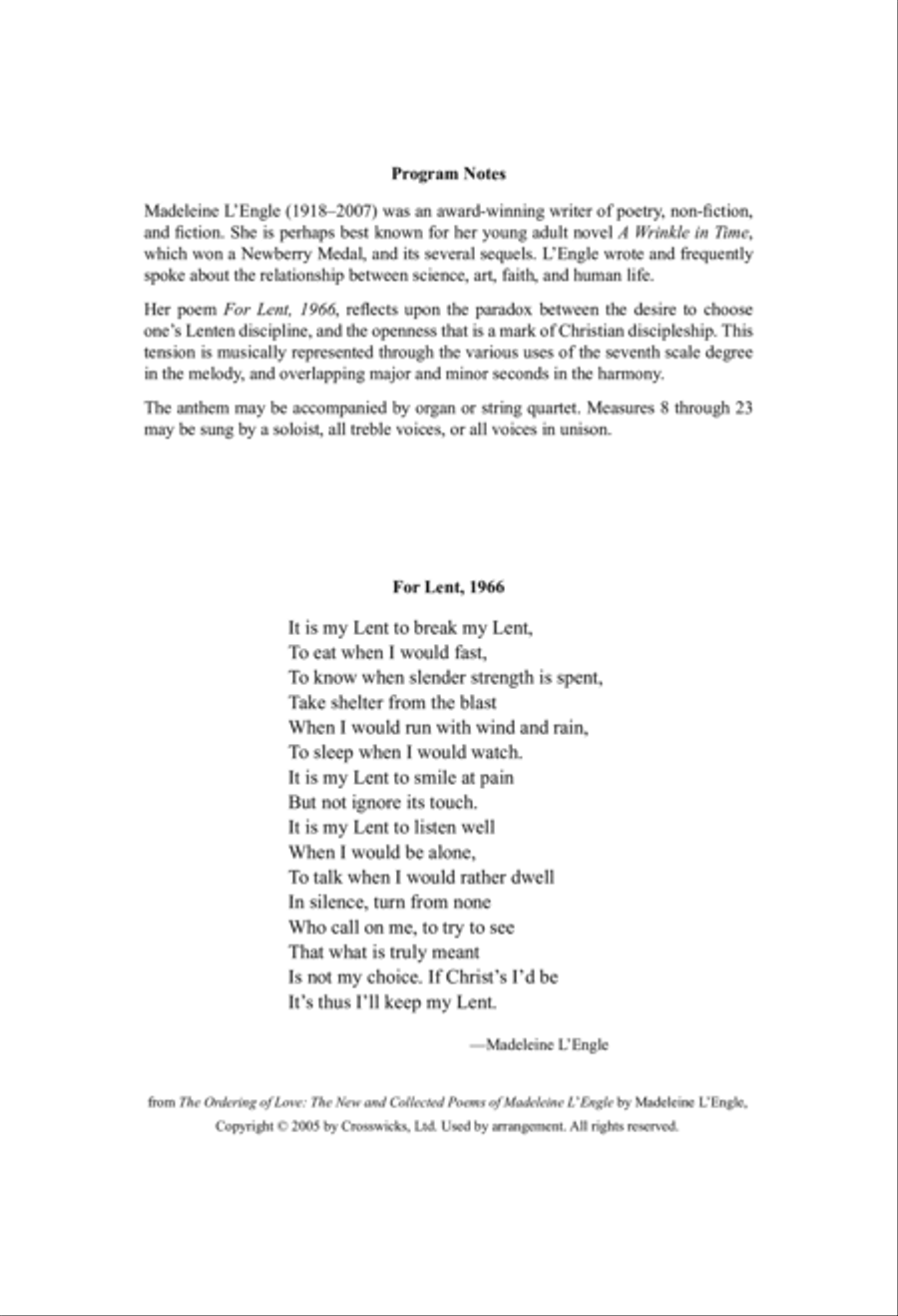 A Lenten Reflection A Lenten Reflection 4-Part scores gallery preview page 2