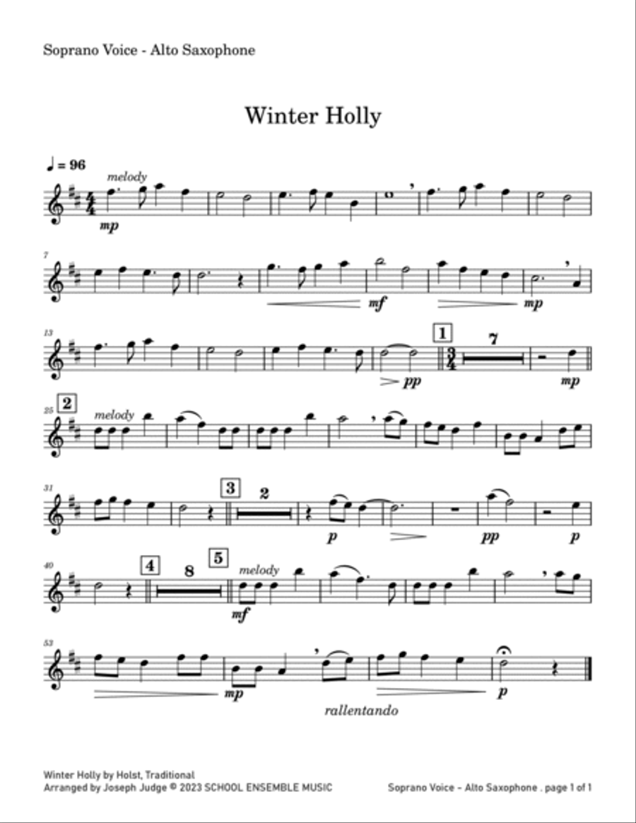 Winter Holly for Saxophone Quartet in Schools image number null