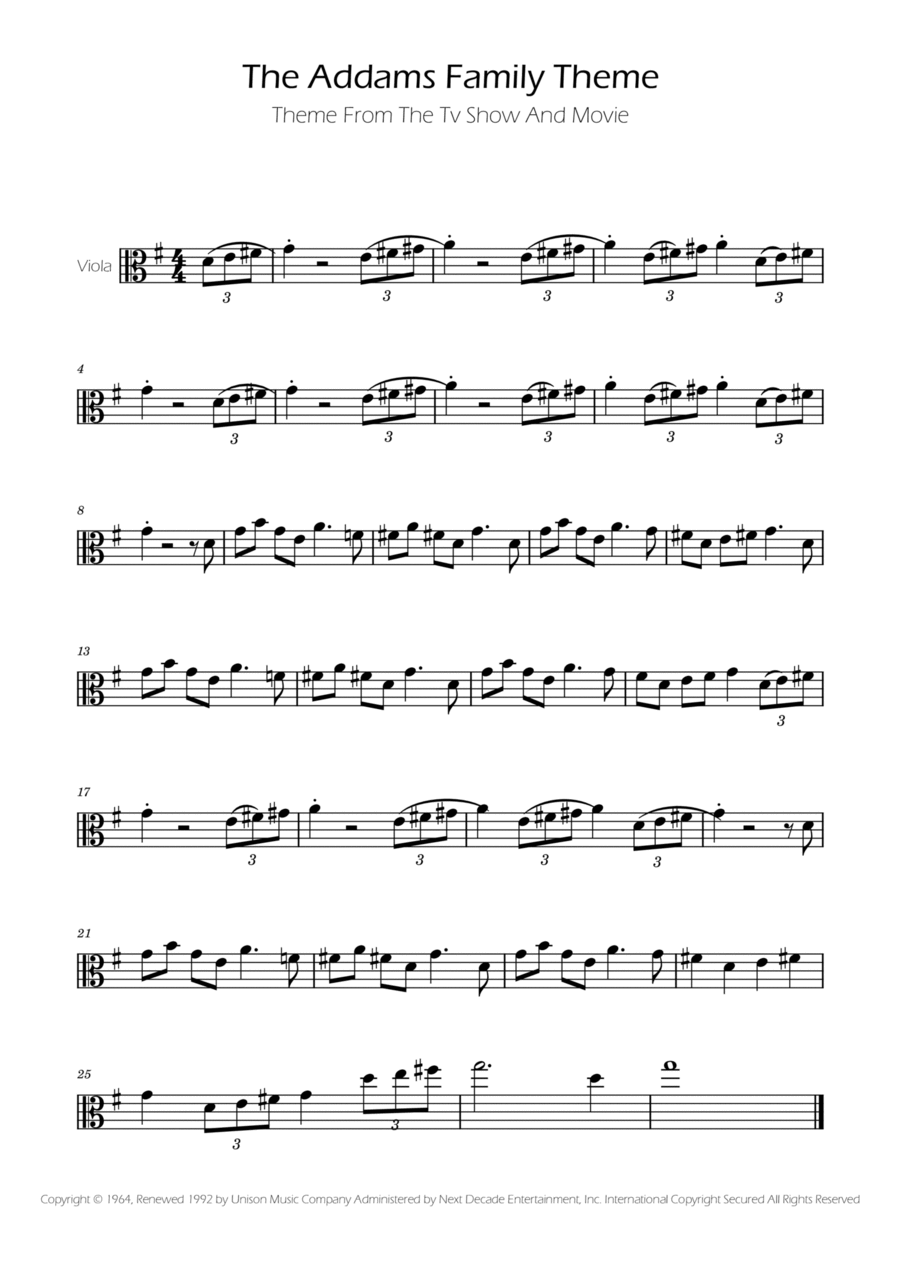 Addams Family Theme Addams Family Theme Viola Solo scores gallery preview page 1