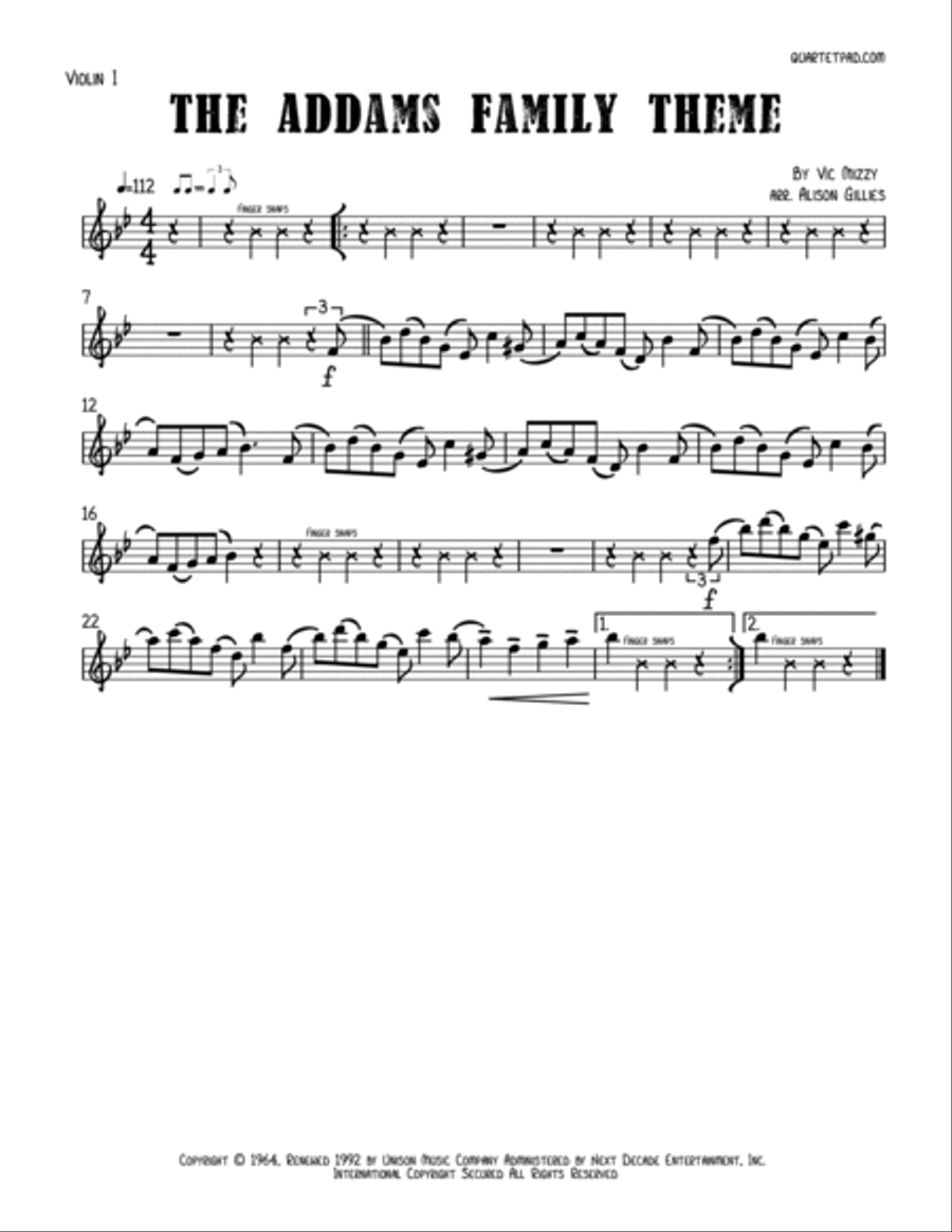 Addams Family Theme String Quartet scores gallery preview page 4