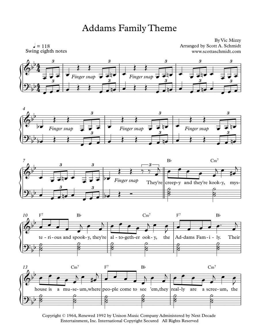 Addams Family Theme Addams Family Theme Piano Solo scores gallery preview page 1