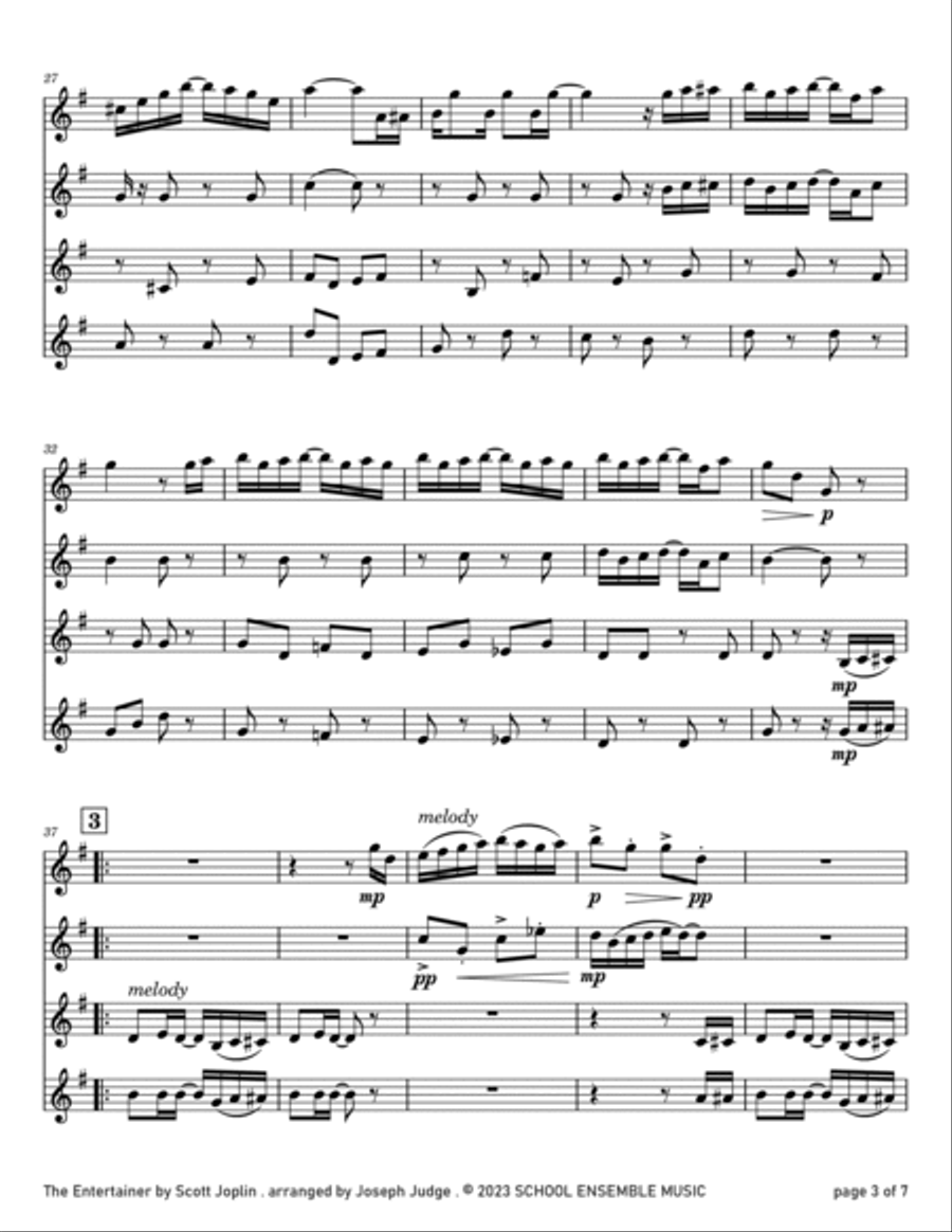 The Entertainer by Scott Joplin for Clarinet Quartet in Schools Clarinet Quartet scores gallery preview page 3