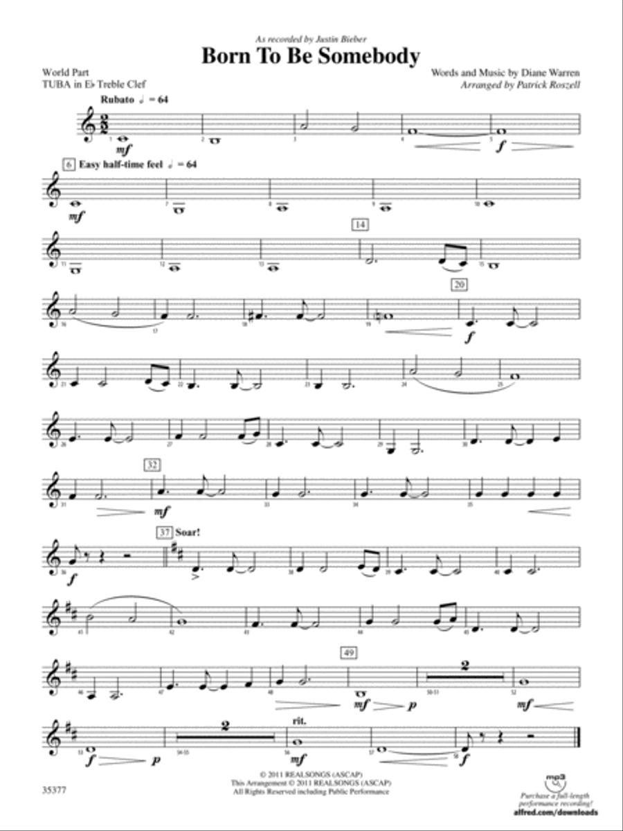 Born to be Somebody: (World Part) E-flat Tuba T.C. Concert Band scores gallery preview page 1