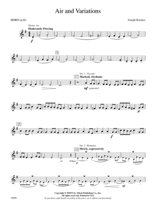 Air and Variations: (wp) 1st Horn in E-flat