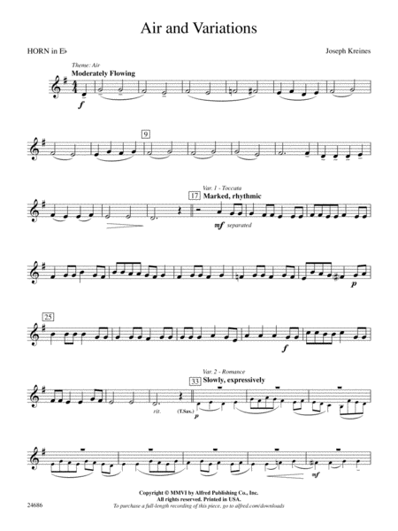 Air and Variations: (wp) 1st Horn in E-flat