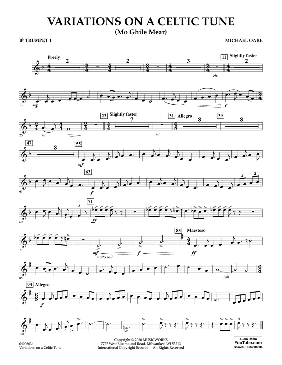 Variations on a Celtic Tune (Mo Ghile Mear) - Bb Trumpet 1 Concert Band scores gallery preview page 1