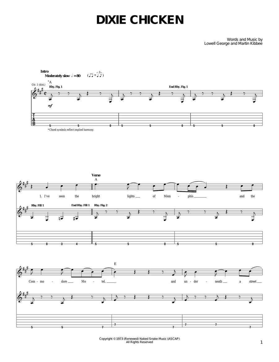 Dixie Chicken Acoustic Guitar scores gallery preview page 1