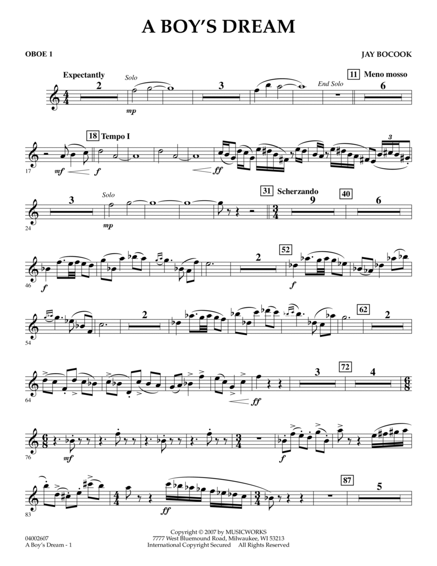 A Boy's Dream - Oboe 1 A Boy's Dream - Oboe 1 Concert Band scores gallery preview page 1