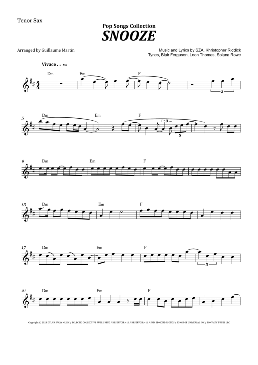Snooze Tenor Saxophone scores gallery preview page 1