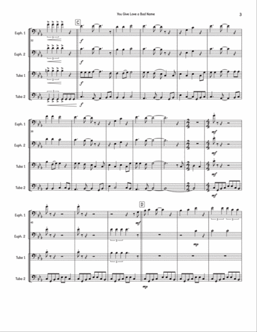 You Give Love A Bad Name Brass Quartet scores gallery preview page 3