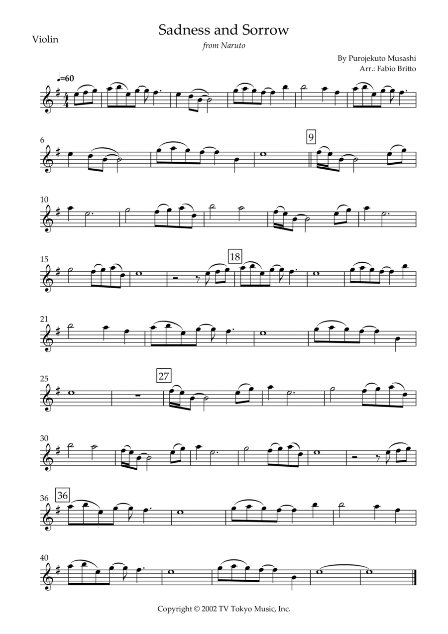 Sadness And Sorrow Violin Solo scores gallery preview page 1