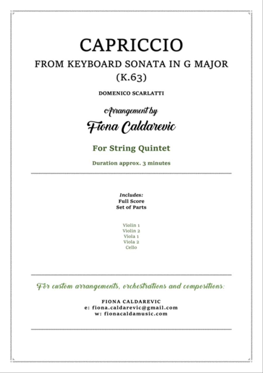 Scarlatti Capriccio arranged for String Quintet String Quintet scores gallery preview page 1