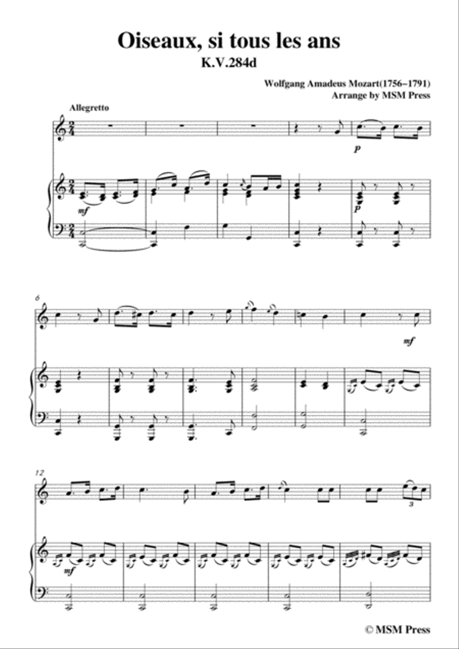 Mozart-Oiseaux,si tous les ans,for Violin and Piano Violin Solo scores gallery preview page 3