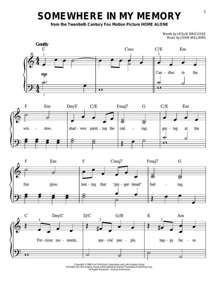 Somewhere In My Memory Easy Piano scores gallery preview page 1