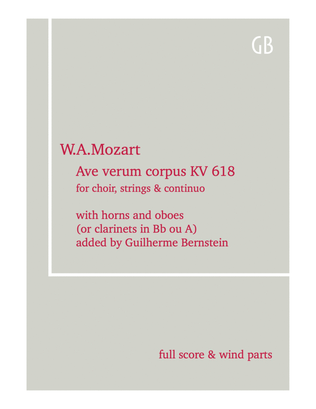 Book cover for Mozart: Ave verum corpus - with added parts for horns and oboes/clarinets with full score