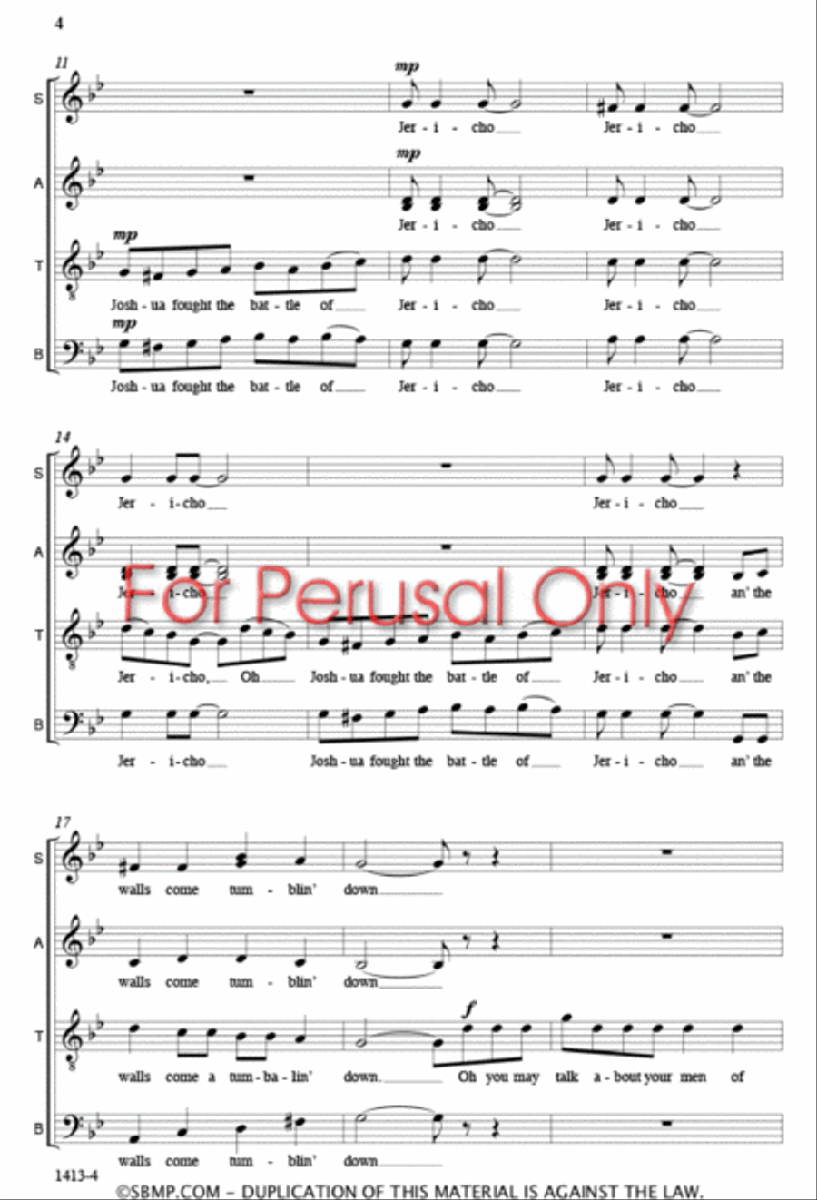 Joshua Fought the Battle of Jericho - SATB a cappella Octavo 4-Part scores gallery preview page 3