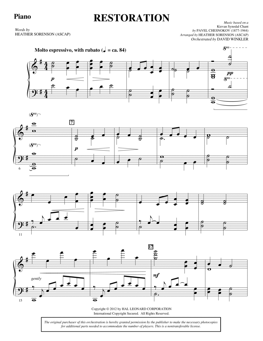 Restoration - Piano Choir scores gallery preview page 1