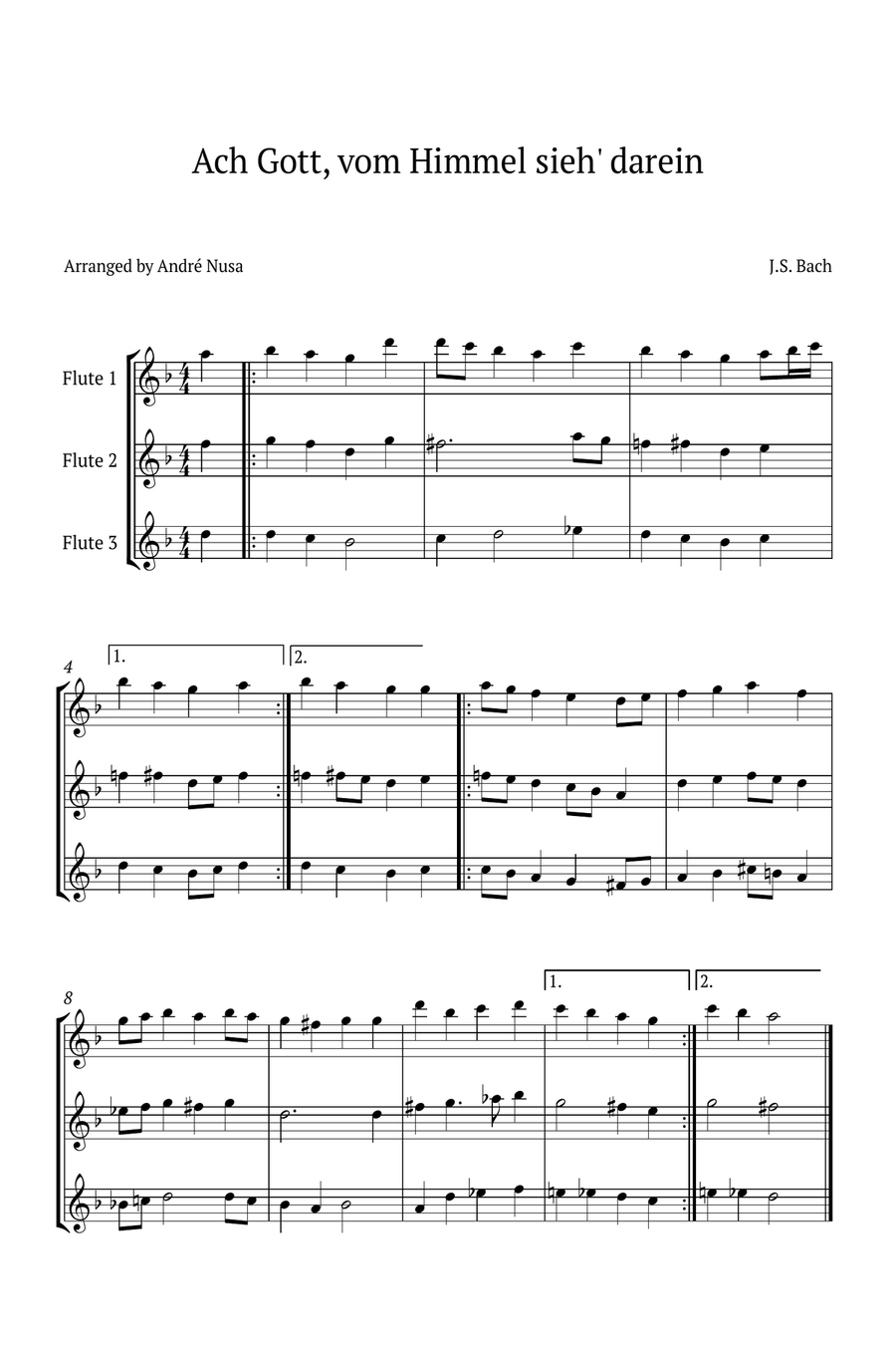Ach Gott, vom Himmel sieh' darein Flute Trio scores gallery preview page 1