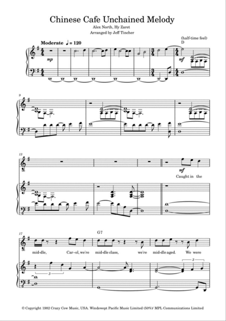 Chinese Cafe Unchained Melody Piano, Vocal, Guitar scores gallery preview page 2