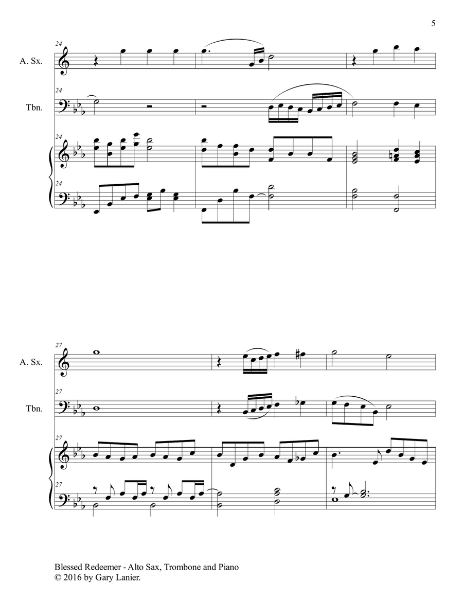 3 FAVORITE HYMNS (Trio - Alto Sax, Trombone & Piano with Score/Parts) Trombone Duet scores gallery preview page 6