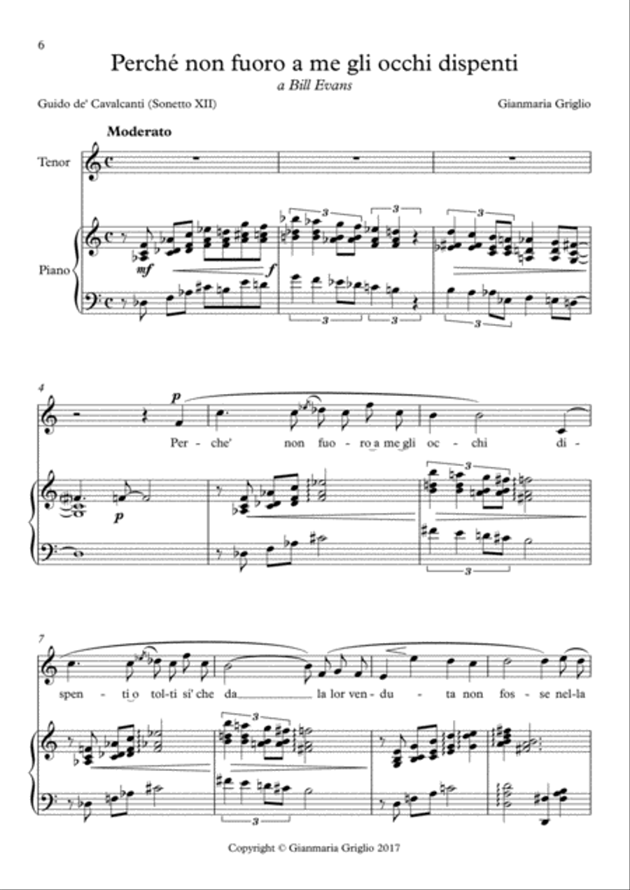 Perché non fuoro a me gli occhi dispenti - for tenor and piano Tenor Voice scores gallery preview page 1