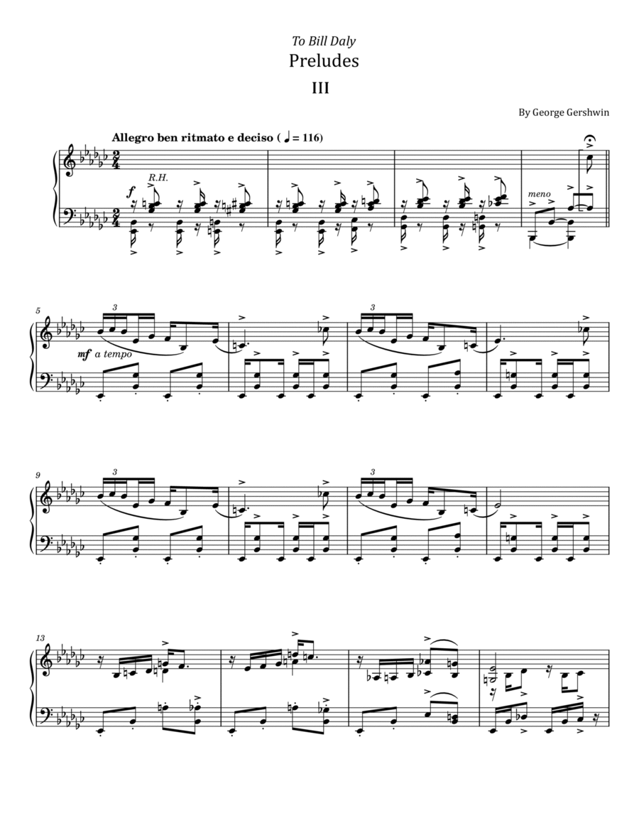 George Gershwin - 3 Preludes - No.3 Allegro ben ritmato e deciso - For Piano Solo Original image number null