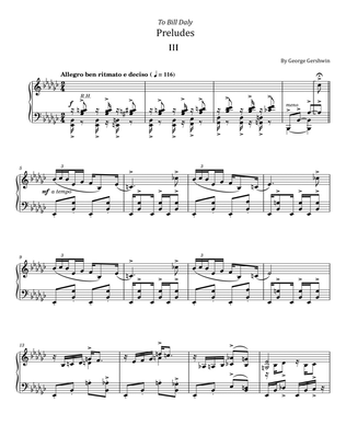 Book cover for George Gershwin - 3 Preludes - No.3 Allegro ben ritmato e deciso - For Piano Solo Original