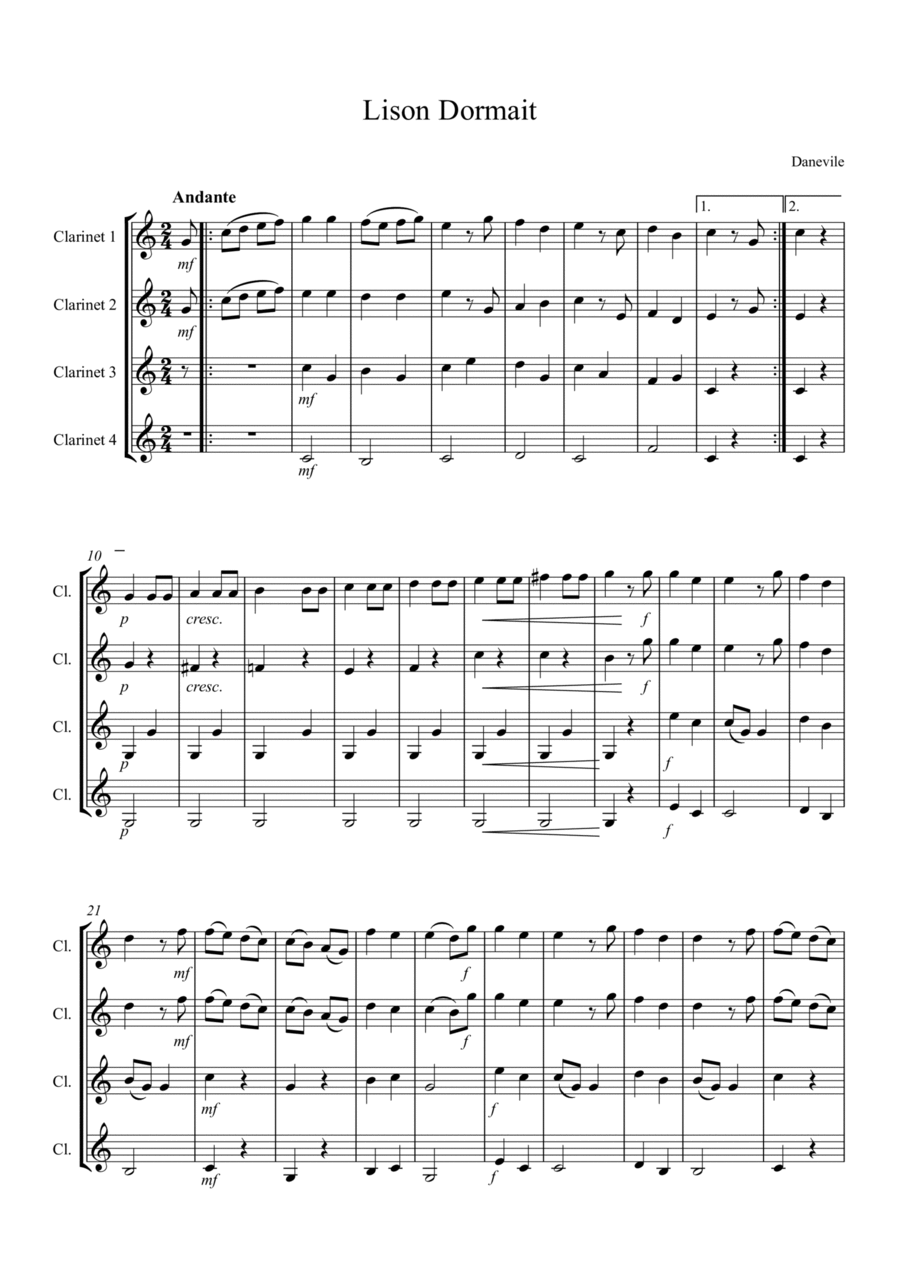 Lison Dormait Clarinet Quartet scores gallery preview page 1
