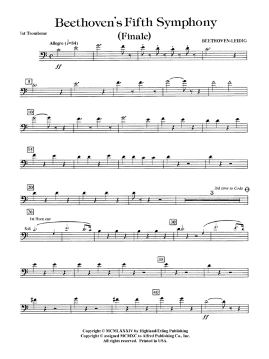 Beethoven's 5th Symphony, Finale: 1st Trombone Full Orchestra scores gallery preview page 1