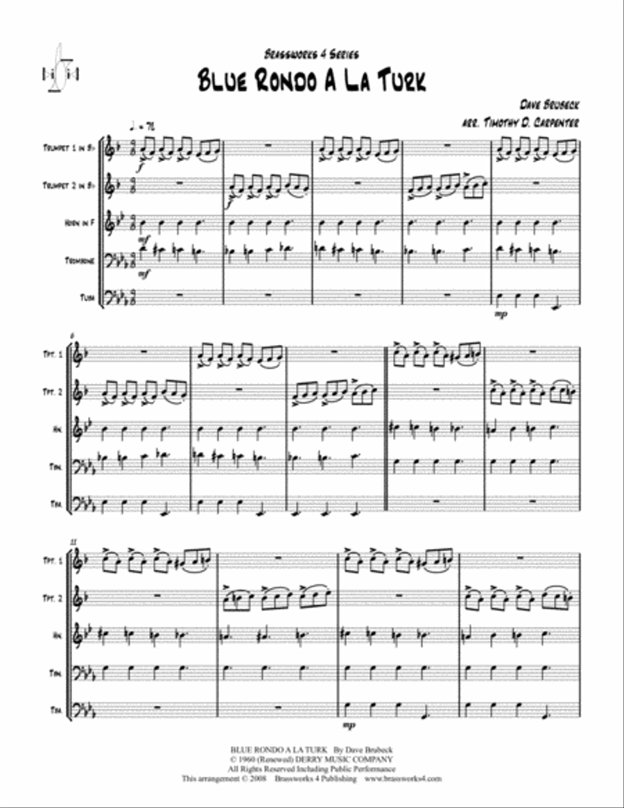 Blue Rondo A La Turk Blue Rondo A La Turk Brass Quintet scores gallery preview page 2