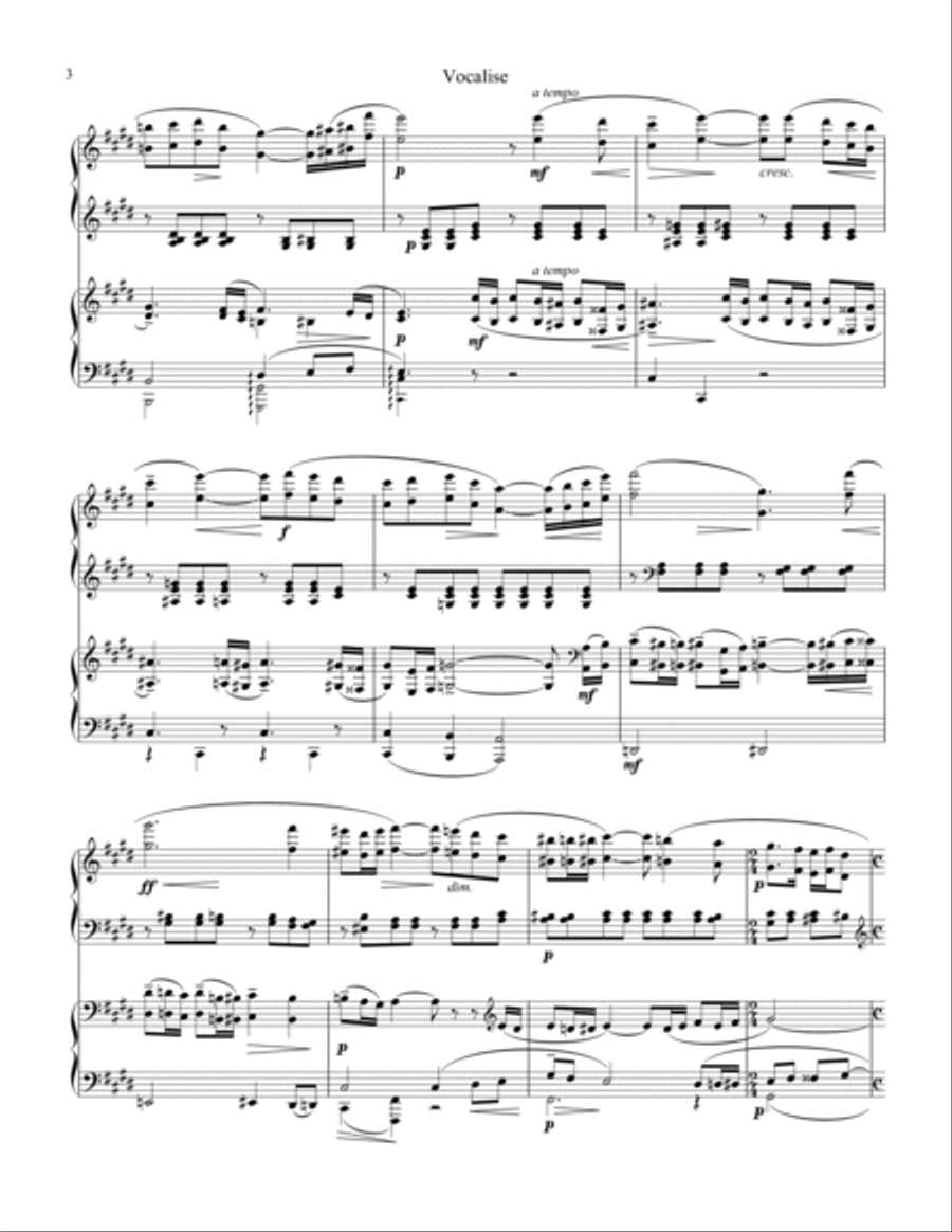 Vocalise Op. 34 for piano duo, 4 hands (orchestra version) 1 Piano, 4-Hands scores gallery preview page 4