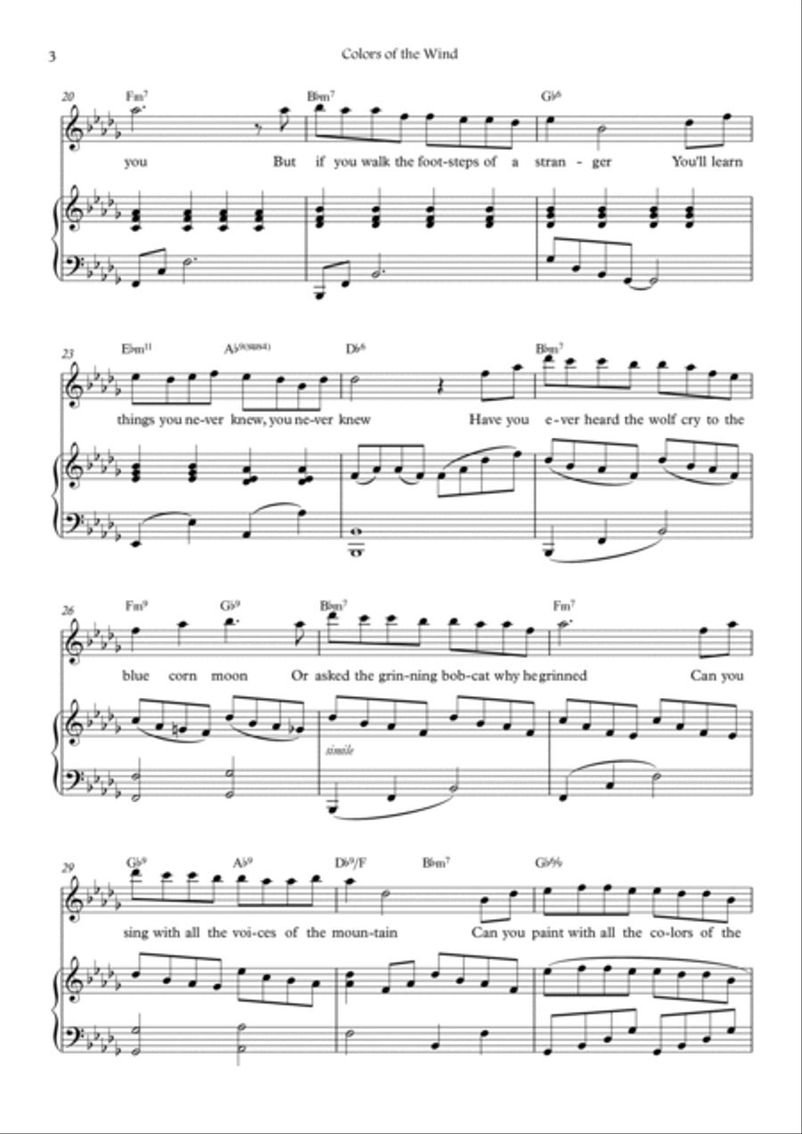Colors Of The Wind Piano, Vocal scores gallery preview page 3