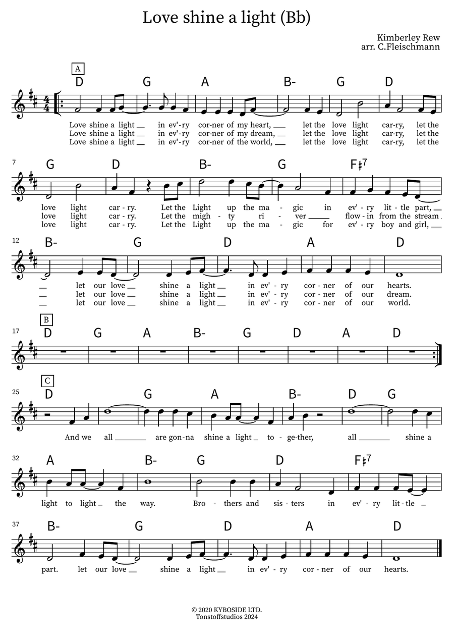 Love Shine A Light Piano scores gallery preview page 1