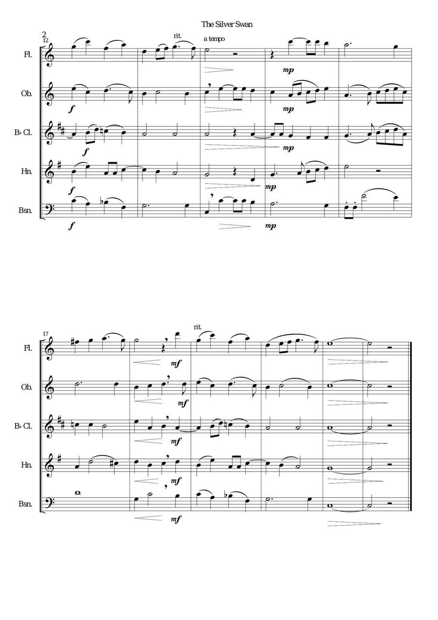 The Silver Swan for wind quintet Woodwind Quintet scores gallery preview page 2