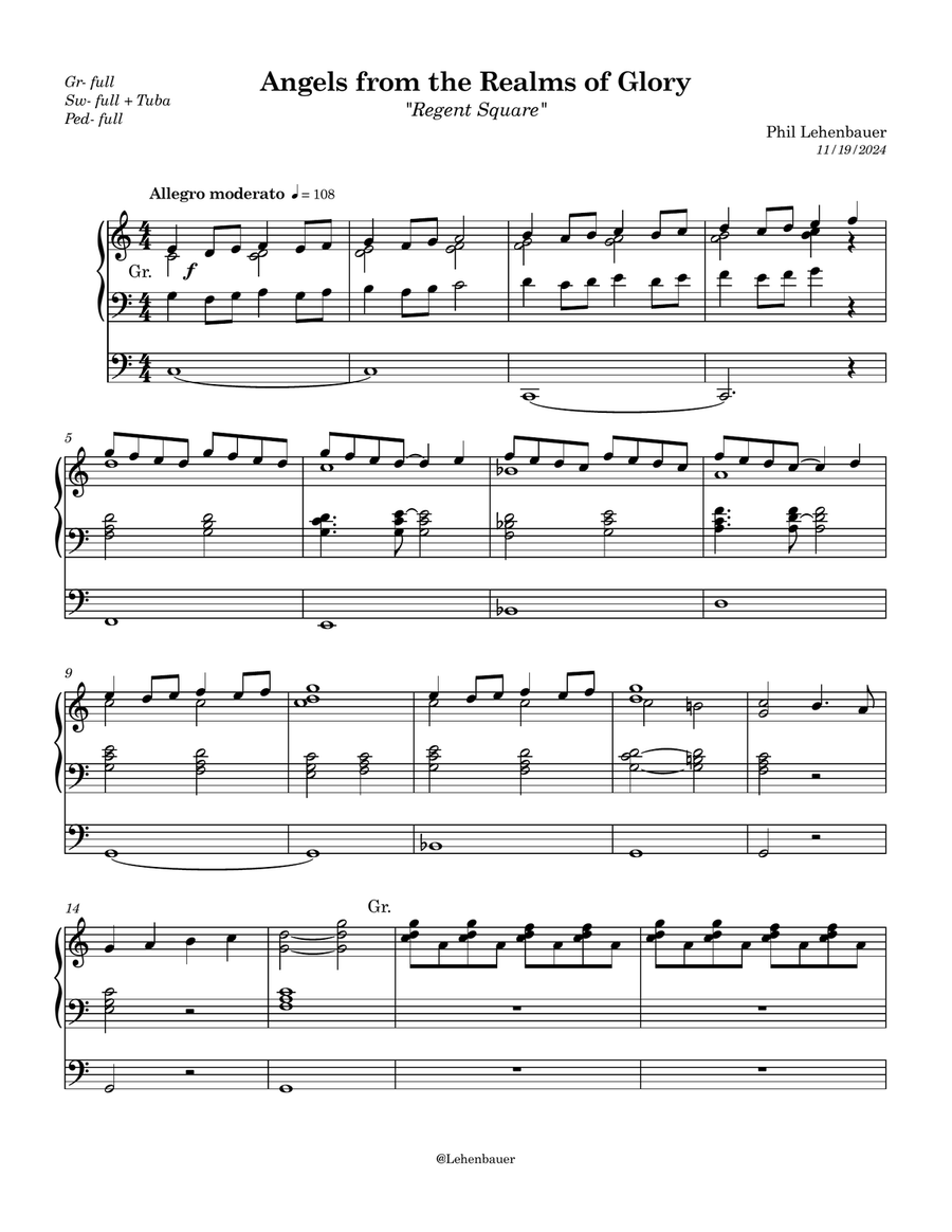 Angels From the Realms of Glory (Regent Square), organ work by Phil Lehenbauer Organ Solo scores gallery preview page 2