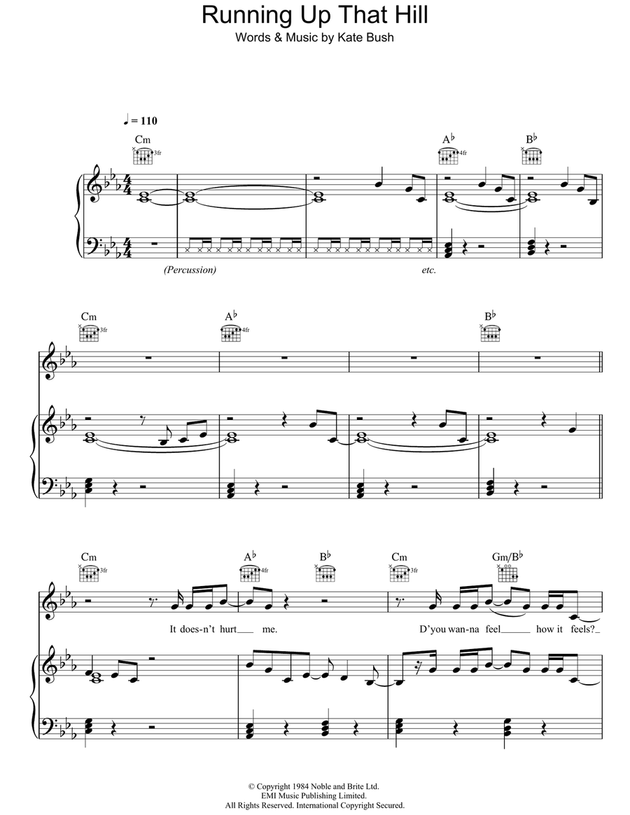 Running Up That Hill Piano, Vocal, Guitar scores gallery preview page 1