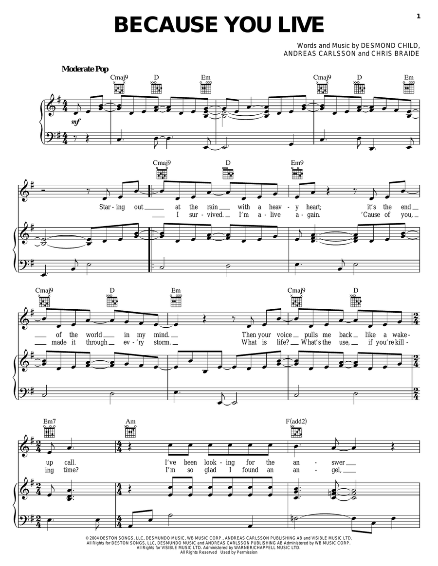 Because You Live Acoustic Guitar scores gallery preview page 1