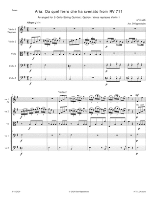 Vivaldi: Aria; Da quel ferro che ha svenato from IL FARNACE (RV 711) Arr. for 2-Cello Quintet; Optio